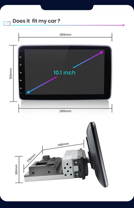 Rádio Android CarPlay Universal Ecrã Rotativo 10" 4/64GB WiFi GPS BT
