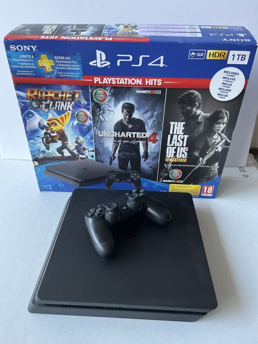 PS4 Slim 1TB com caixa + 3 jogos