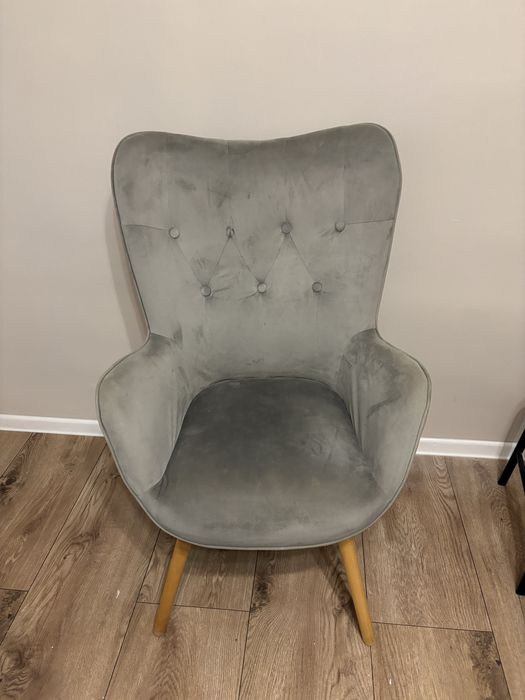 Fotel uszak szary, welurowy