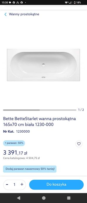 Sprzedam nową wannę Bette Starlet 165x70