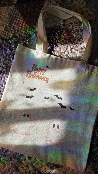 Hand-Painted Halloween Cotton Tote Bag