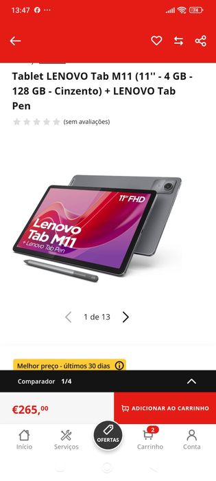 Tablet Lenovo  em estado de novo