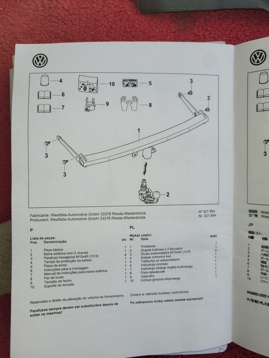 Bola de reboque Westfalia Golf Vi e VII