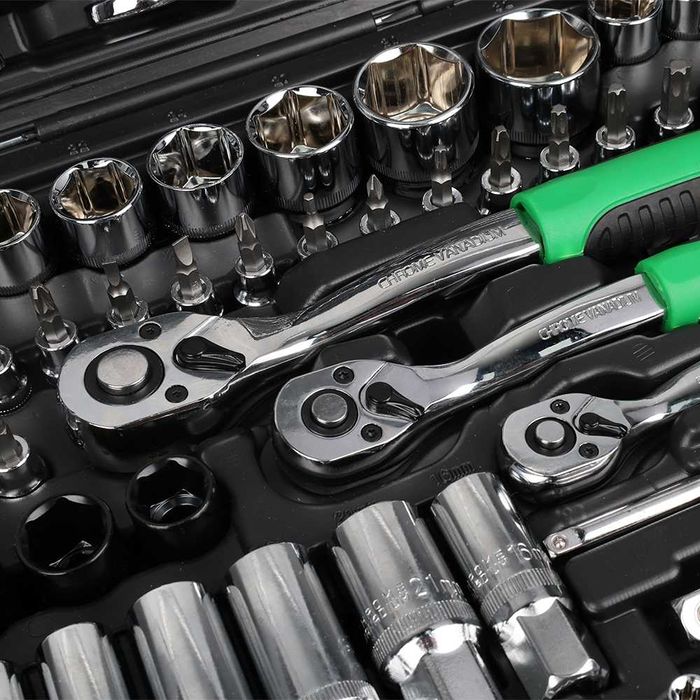 Conjunto de Chaves de Caixa e Roquete (150 Peças) - Aço Cromo-Vanádio