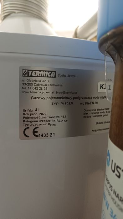 Gazowy podgrzewacz wody Termica P150SP 152 l, rok 2022, stan bardzo dobry