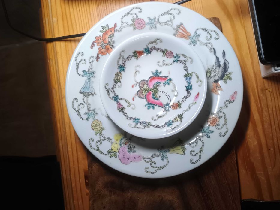 piekny  stara ceramika Antyki talerz motyli i owocow