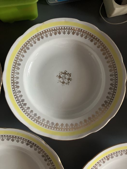 Serwis Ćmielów 5 talerzy głębokich złocone malowane zdobione duże prl