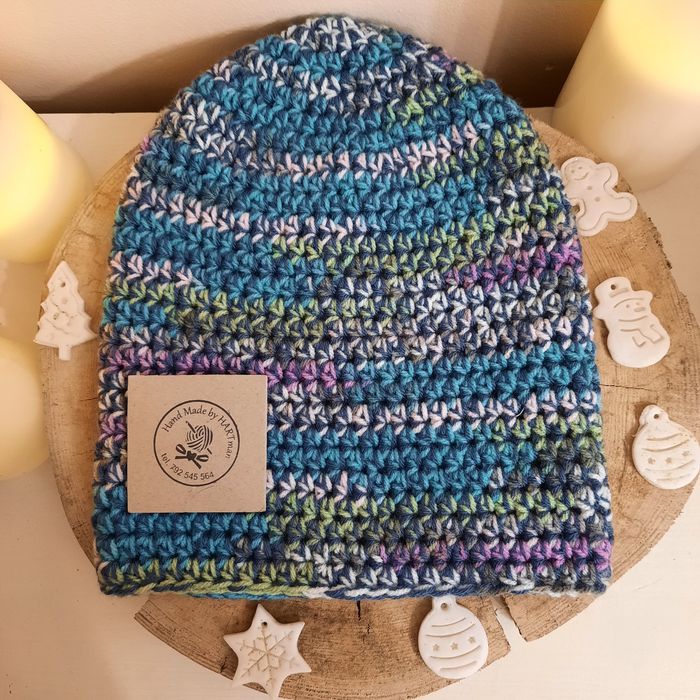 Czapka Beanie smerfetka, multikolor, ręcznie robiona