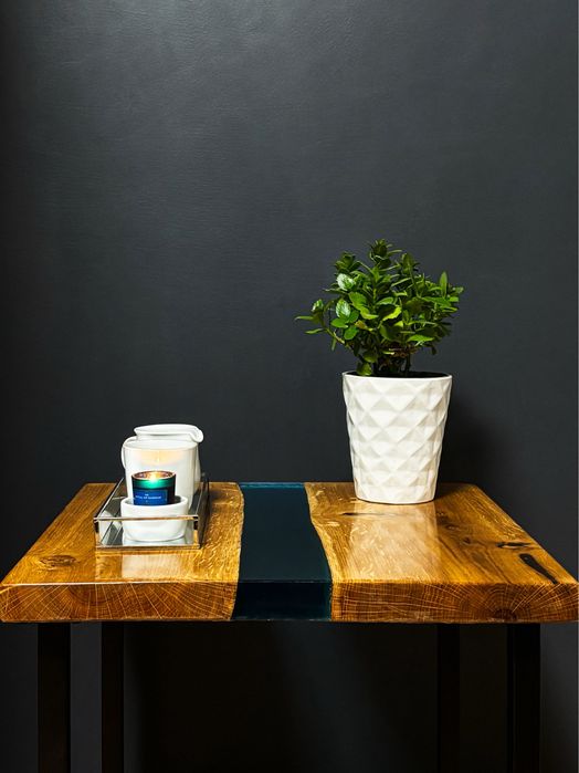 Stolik kawowy z żywicą epoksydową • Dębowy • Handmade