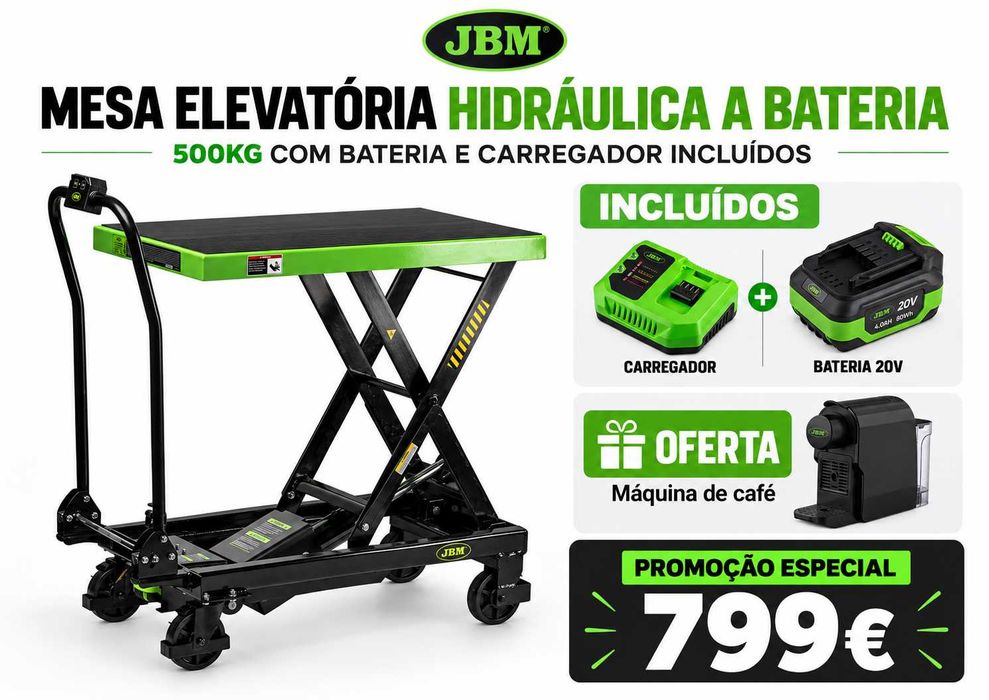 MESA ELEVATÓRIA HIDRÁULICA A BATERIA - 500KG COM BATERIA E CARREGADOR INCLUÍDOS + MÁQUINA DE CAFÉ LL29