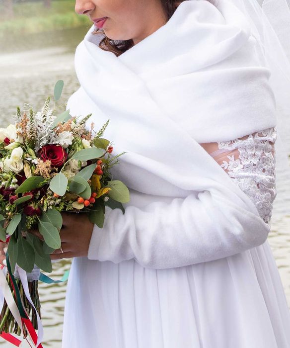 Bolerko/etola ślubna długi rękaw, polar