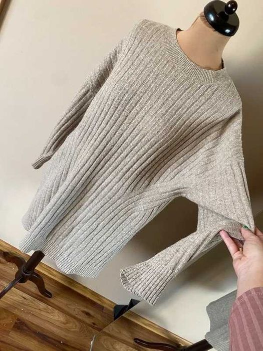 sweterek tunika sukienka rpazkowany bez krem pastele xl 42 44 plus size