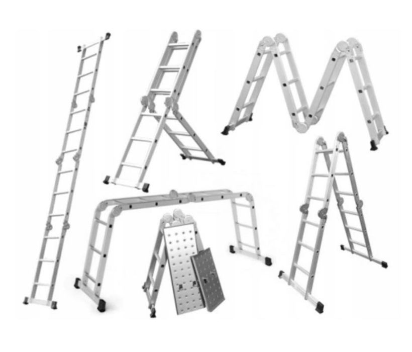 Drabina aluminiowa przegubowa 4x3 + podest do 150 kg
