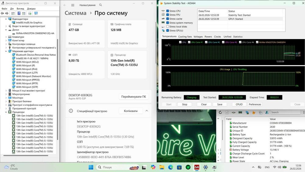 Ноутбук Acer Aspire Vero 15 AV15-54MV i5-1335U|8GB DDR5|512GB