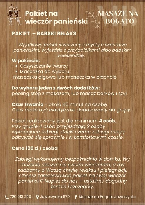 MASAZE I domowe SPA w domkach