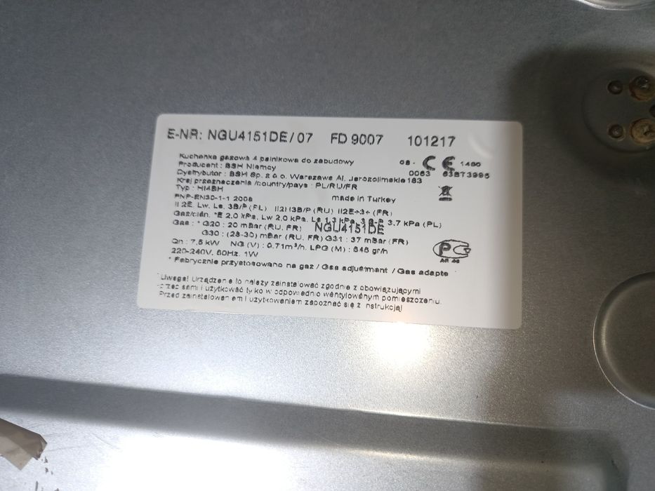 Kuchnia gazowa Bosch wpuszczana w blat propan butan