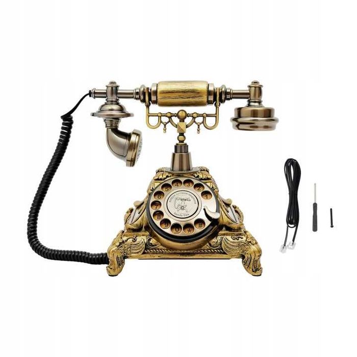 Klasyczny telefon przewodowy styl vintage brąz