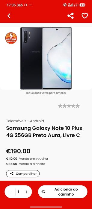 Samsung Galaxy note 10   na cor Aura Black