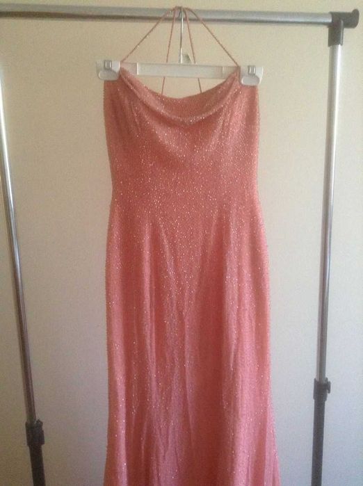 Suknia długa okolicznościowa na szelkach rozm 4/S.