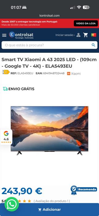 Tv Xiomi 43 polegadas