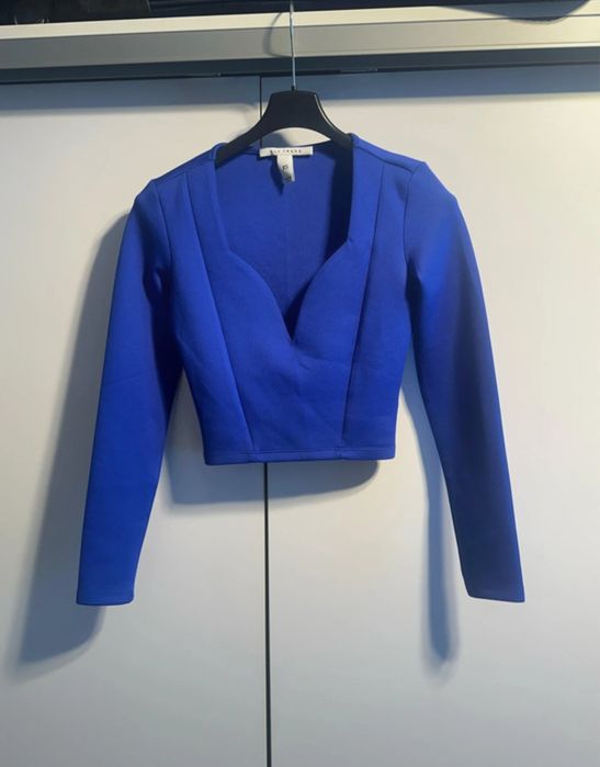 Chabrowy crop top na dlugi rekaw elegancki damski xs nly trend