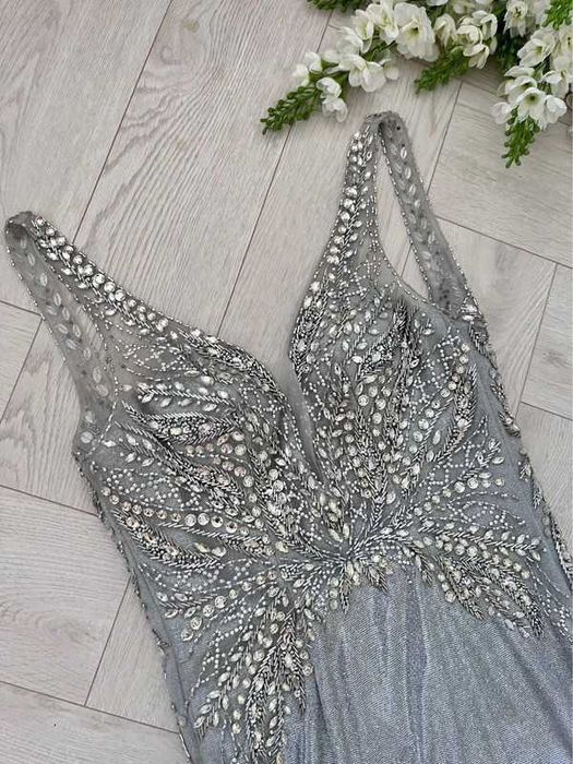 Obłędna suknia brokatowa zdobiona na poprawiny, dla świadkowej 34 XS