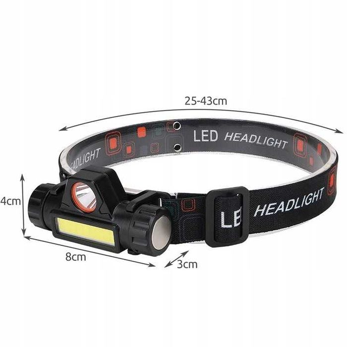 Latarka czołowa mocna COB LED czołówka 4w1 na USB uniwersalna SOLIDNA