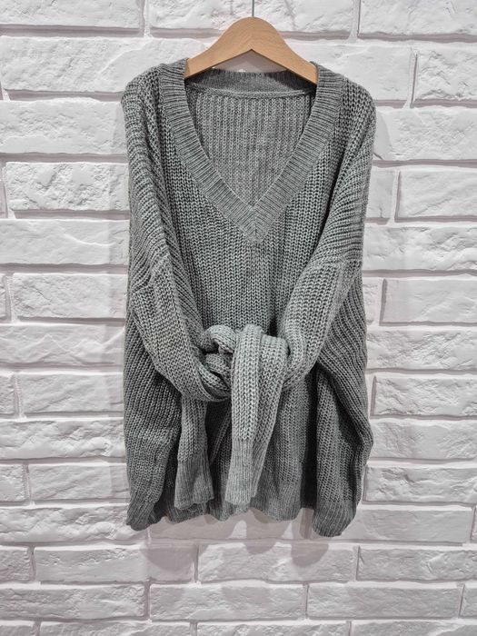 Sweter oversize casual basic luźny splot dekolt V rozm XXL (44)