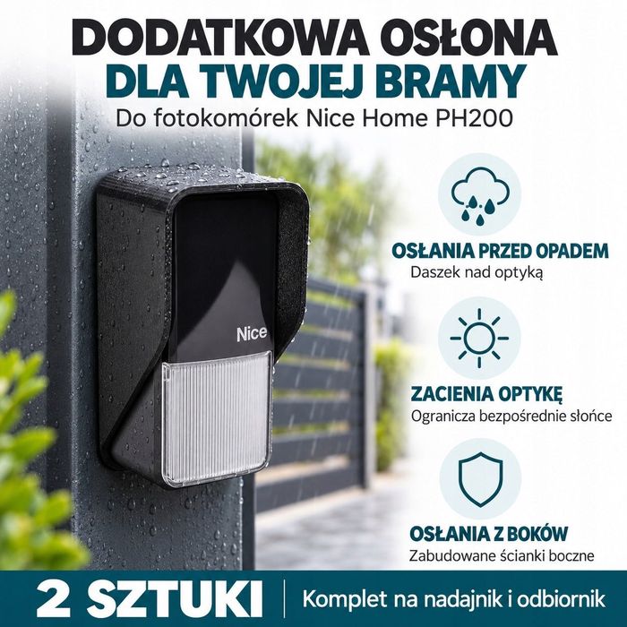 2x Czarna Osłona Daszek Do Fotokomórki Nice PH200 Zewnętrzny Na Fotokomórka