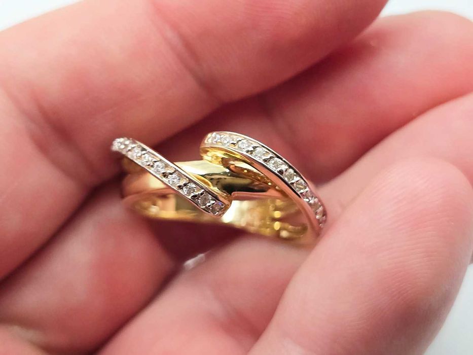 Pleciony kręcony złoty pierścionek 585 wywijany |Plus Lombard