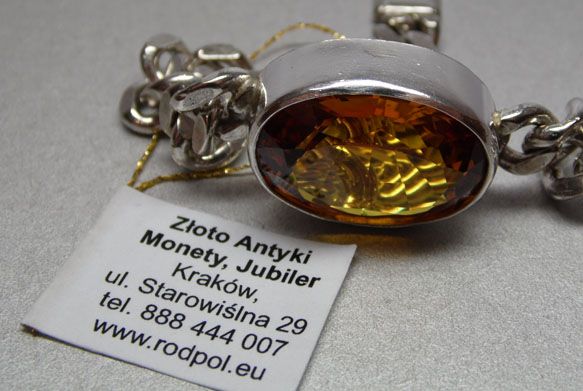 Srebrna bransoletka padparadża żółty kamień.