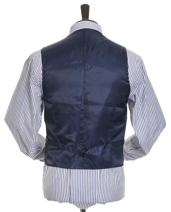 M&S granatowa kamizelka garniturowa z lnem elegancka Regular Fit r. 46