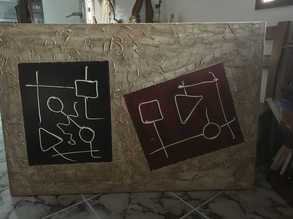 Quadro em tela pintado com massa e relevo