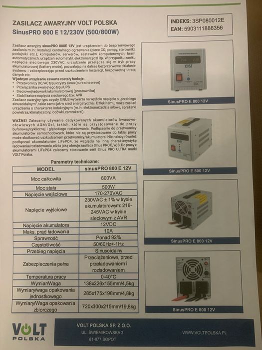 VOLT POLSKA Sinus Pro 800 E