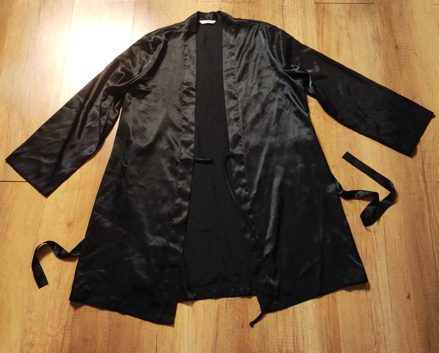 Czarny szlafrok midi Marks & Spencer • klasyczny fason • M