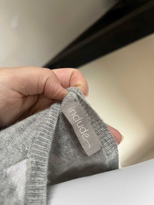 Kaszmirowy sweter romby Peter Hahn 100% kaszmir jakość M L XL szary