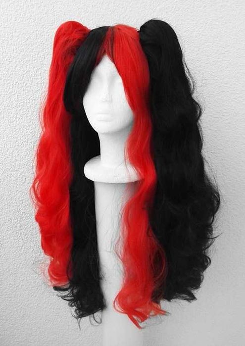 Czarna czerwona peruka dye split z kitkami gothic lolita cosplay wig