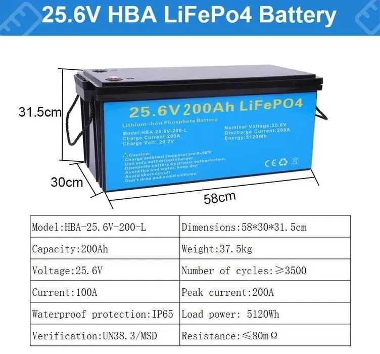 Акумулятор 24В Daxtromn LiFePO4  5120W*h 25.6V / 200AH, залізо-фосфат