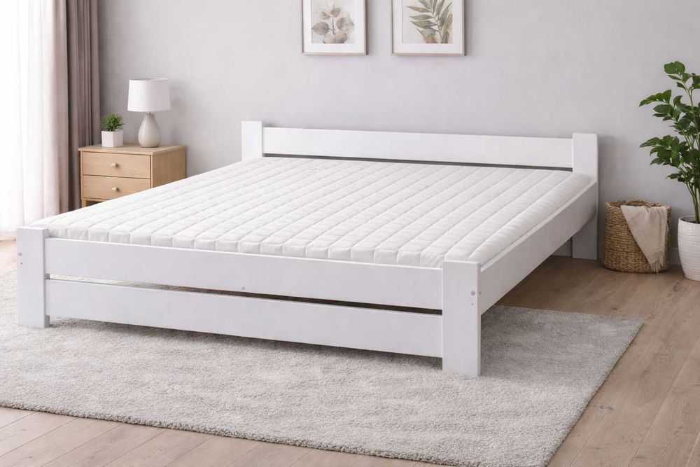 Łóżko 140x200 białe + Materac Sprężynowy Pikowany 18 cm wysoki