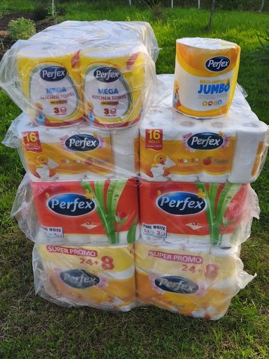 Туалетна бумага перфекс 64 рулони perfex персик ромашка алоє