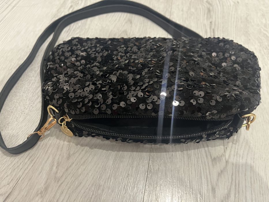 13x20 torebka damska cekinowa czarna elegancka