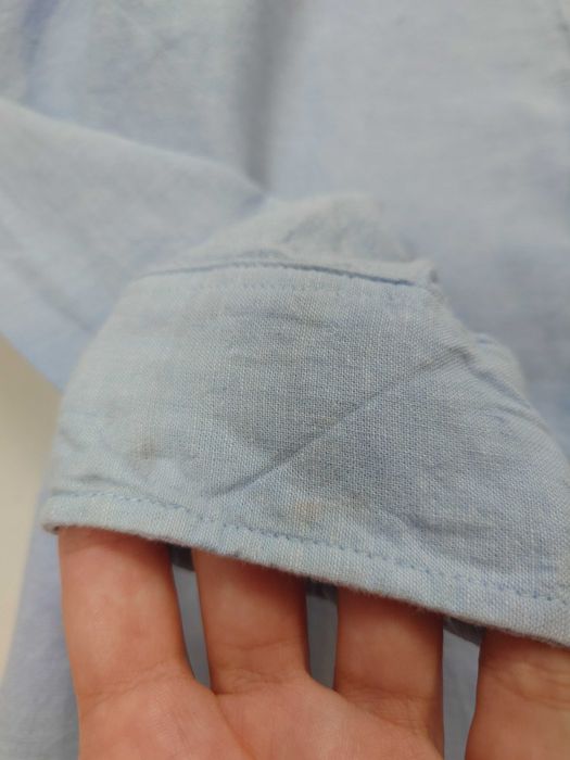 Jasnoniebieska lniana koszula chłopięca ze stójką len bawełna H&M 152