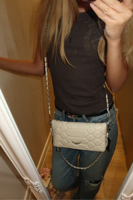 ЧИТАЙТЕ ОПИС!!сумка клатч  в стилі zadig&voltaire rock quilted молочна