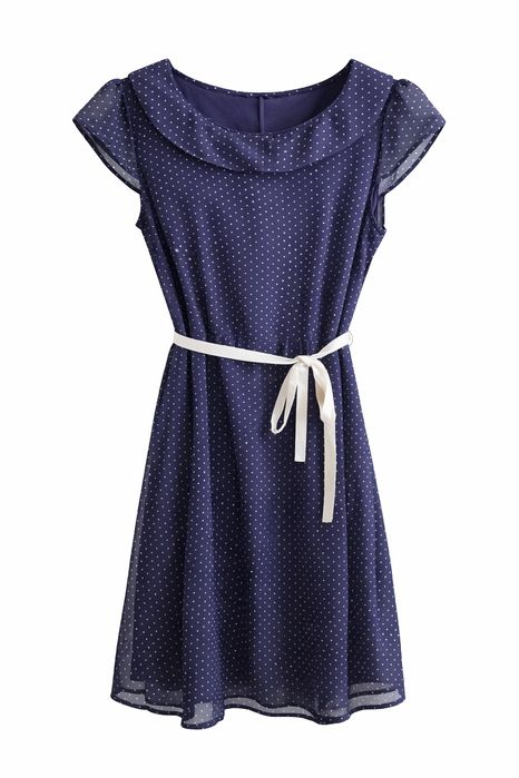 Elegancka sukienka w groszki na wiosnę i lato S/M
