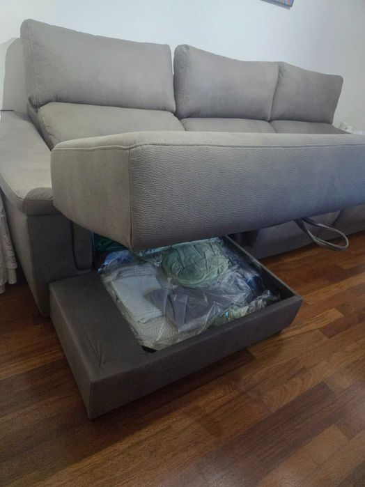 Sofa longue chaise, convertivel em cama e com baú