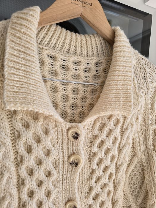Kardigan wełniany damski handmade dziergany warkocz