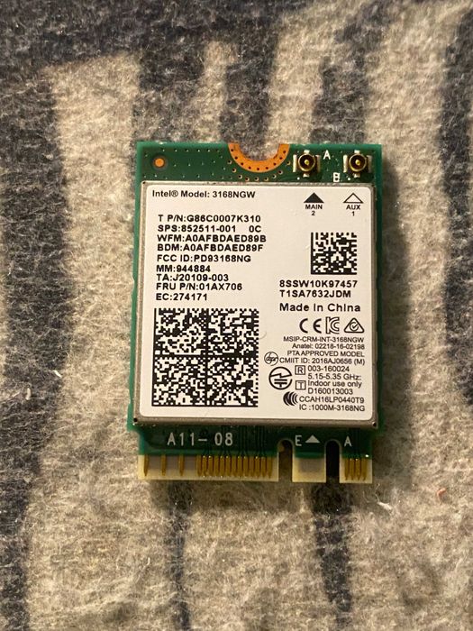 Karta sieciowa Intel 3168NGW 433Mbps Bluetooth 4.2 802.11AC wi-fi NGFF