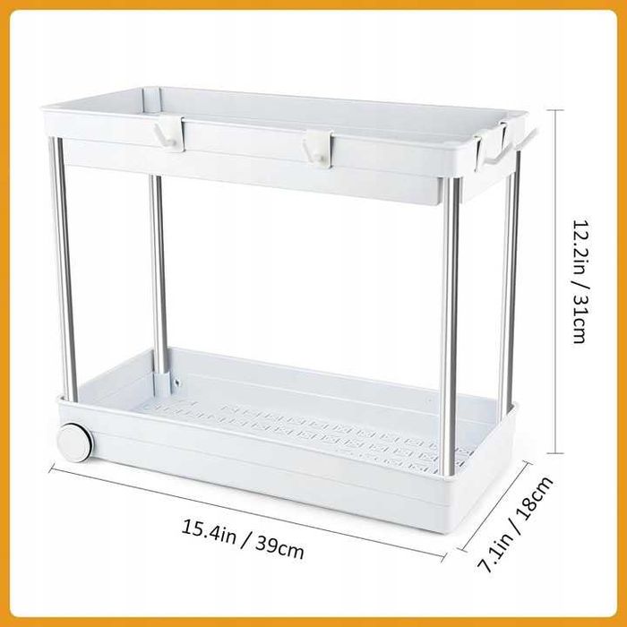 2-poziomowy organizer do szafki pod zlew umywalkę wysuwana biała