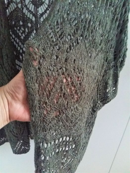 Sweter cardigan khaki ATMOSPHERE M/L dzianina ażurowy narzutka