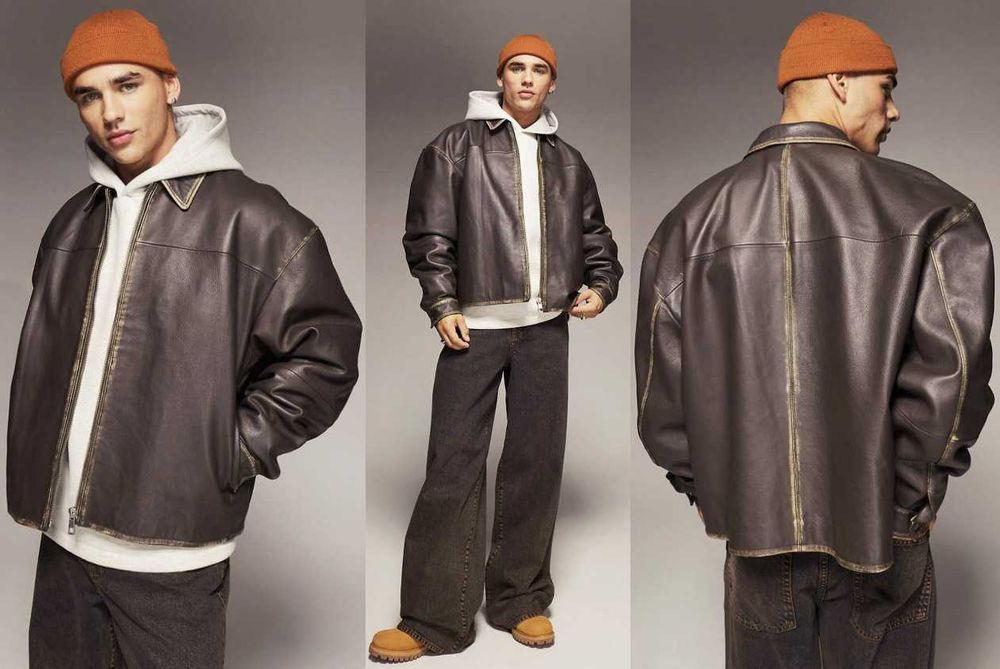 899zł Kurtka skórzana Coach OVERSIZED boxy skóra brąz S M L XL XXL y2k